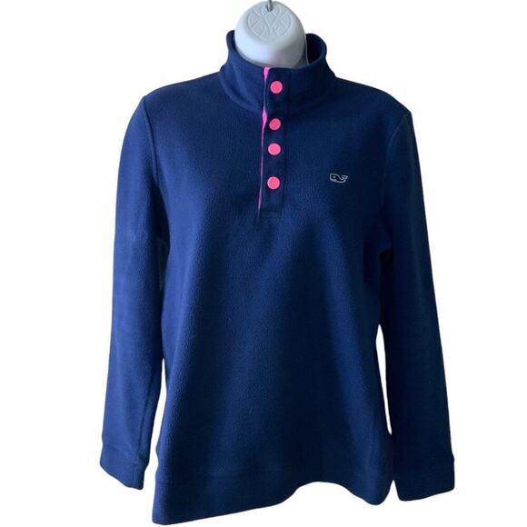 Vineyard Vines Fleece Shirt Womens S Whale Long Sleeve Mock Outdoorsy Pullover - Picture 1 of 6